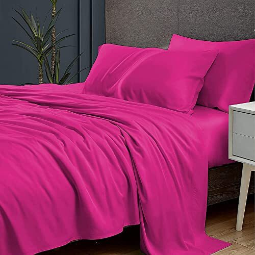 Atk-8 Bedding Hot Pink Bedsheet 500 Tc Egyptian Cotton Bedsheet For Full Bed Soild Color Flat Sheet With 2 Pillow Covers 3Piece (81 X 96) Full Size Bedsheet (17X27) Inches Pillow Case