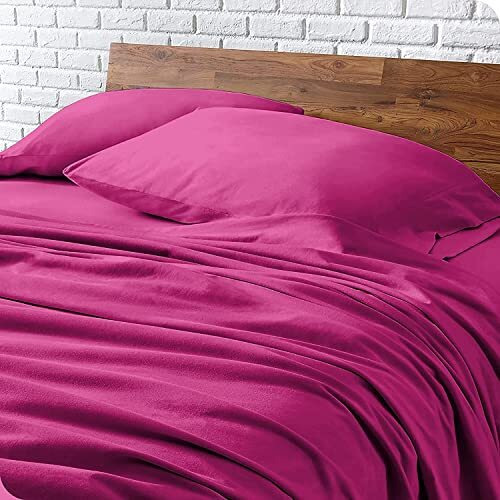 Atk-8 Bedding Hot Pink Bedsheet 500 Tc Egyptian Cotton Bedsheet For Full Bed Soild Color Flat Sheet With 2 Pillow Covers 3Piece (81 X 96) Full Size Bedsheet (17X27) Inches Pillow Case