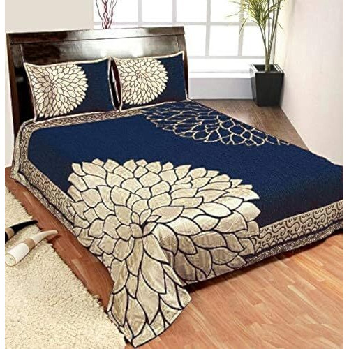 Fresh From Loom Chenille Velvet 500 Tc Bedsheet (Blue_Full), 1 Double Bed King Size Bedsheet With 2 Pillow Cover, Size - 90X100 Inch