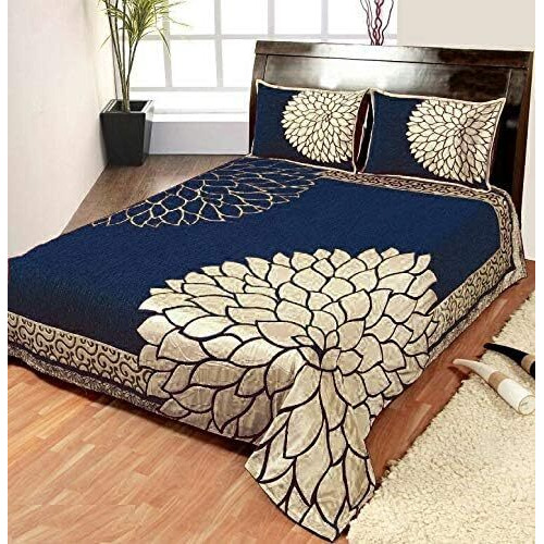 Fresh From Loom Chenille Velvet 500 Tc Bedsheet (Blue_Full), 1 Double Bed King Size Bedsheet With 2 Pillow Cover, Size - 90X100 Inch