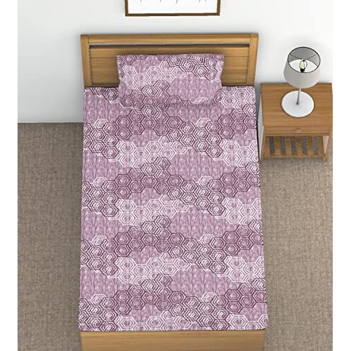 Risita Home Linen 144 Tc 100% Cotton Geometric Printed Single Bedsheet With 1 Pillow Cover | Soft And Cozy Print Flat Bed Sheet For Home (145 X 223 Cm) (Brown)
