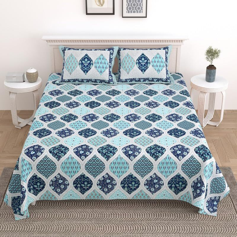 Kotts & Stitch Cotton Double Bed Bedsheet Set With 2 Pillow Covers | 210 Tc | 237X274 Cm |Jaipuri Tradtional Ajrak Print