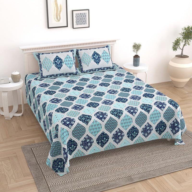 Kotts & Stitch Cotton Double Bed Bedsheet Set With 2 Pillow Covers | 210 Tc | 237X274 Cm |Jaipuri Tradtional Ajrak Print