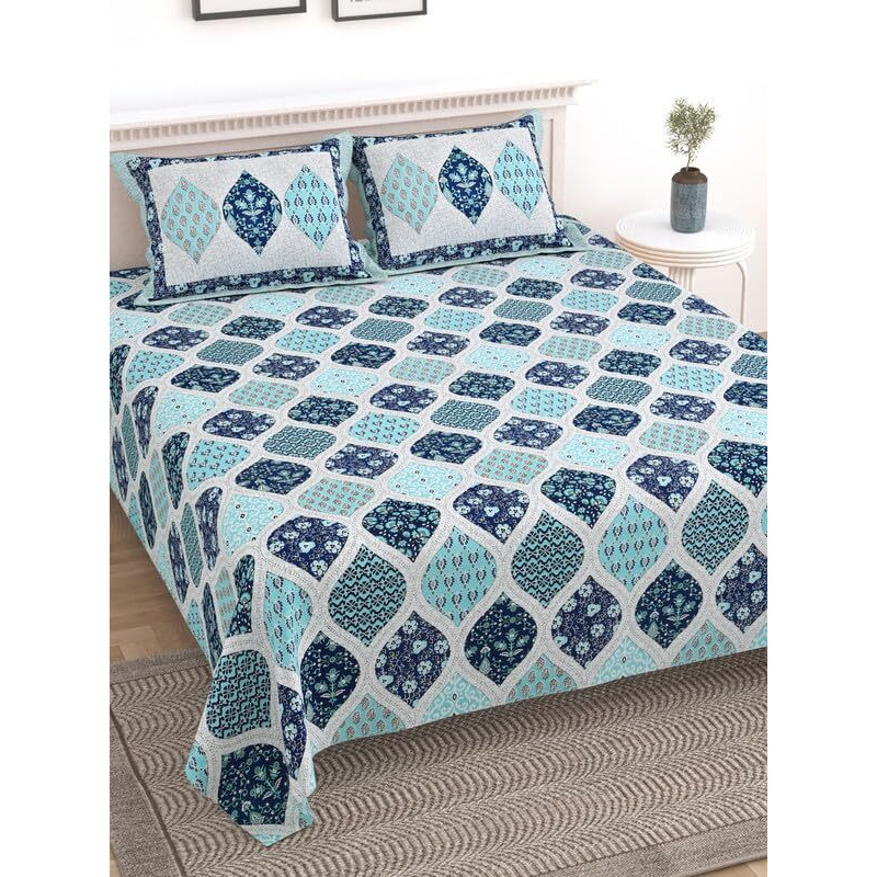Kotts & Stitch Cotton Double Bed Bedsheet Set With 2 Pillow Covers | 210 Tc | 237X274 Cm |Jaipuri Tradtional Ajrak Print