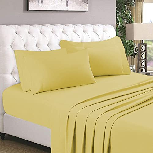 Yrm Bedding's 800-Series Platinum Collection Giza Egyptian Cotton Bedsheet With 2-Pillow Covers | King Size Bedsheet - Goold Yellow