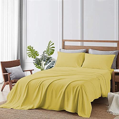 Yrm Bedding's 800-Series Platinum Collection Giza Egyptian Cotton Bedsheet With 2-Pillow Covers | King Size Bedsheet - Goold Yellow