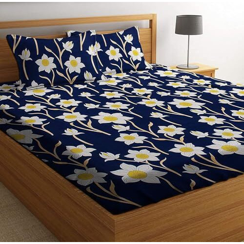 The Little Big Store 200 Tc Cotton Feel Floral Printed Flat Double Bed Bedsheet With 2 Pillow Covers, Breathable, Supersoft