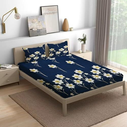 The Little Big Store 200 Tc Cotton Feel Floral Printed Flat Double Bed Bedsheet With 2 Pillow Covers, Breathable, Supersoft