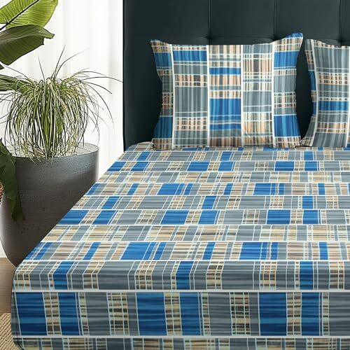 Story@Home Bedsheet For Double Bed | Microfiber | Abstract | Elastic Fitted Bedsheets King Size With 2 Pillow Covers (182X198 Cm, Blue), Double Bed Sheet | Bedsheet King Size Bed | Perfect For Gifting
