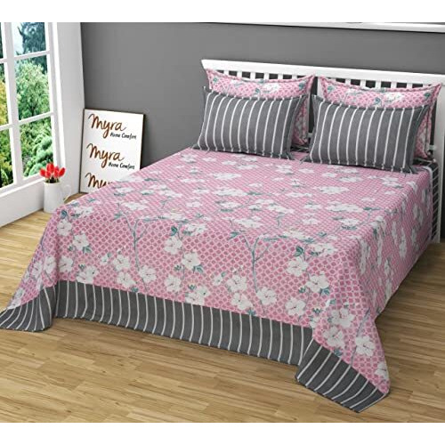 Solo Desire Super King Size Bedsheet Cotton With 4 Pillow Cover 2 Matching And 2 Contrast Pillow Cover(9Ft By 9Ft Bed)(108X108 Inch) (Multicolor-5)