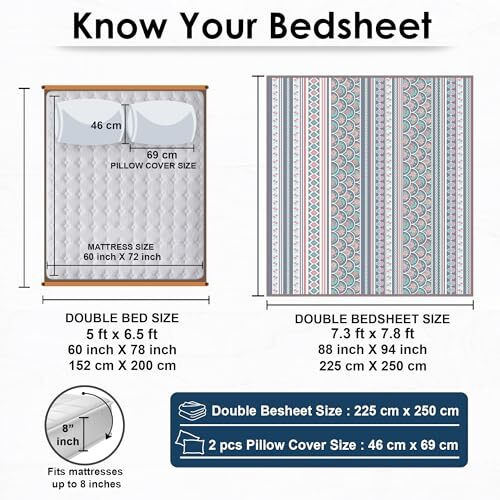 Story@Home Bedsheet For Double Bed | 180 Tc | Dark Blue | Motif | 1 Piece Microfiber Bedsheet For Double Bed With 2 Pillow Covers (225 X 250 Cm) Perfect For Home Decor & Gifting | Microfiber Bedsheet