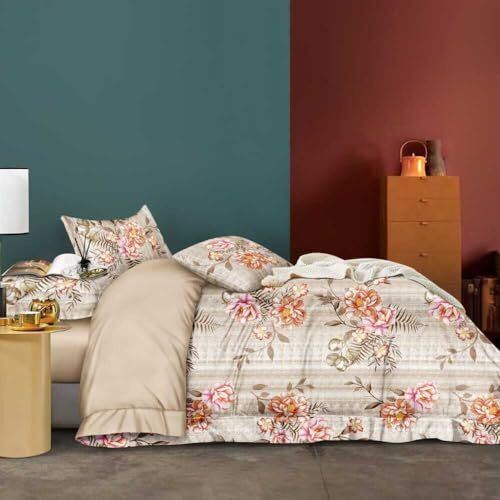 Skyla 100% Cotton 400 Tc Double Bedsheet With 2 Pillow Covers, Soft And Smooth Full Length King Size (Bedsheet Size 275X275 Cm. Pillow Cover Size 46X69+5 Cm) (Corals & Beige)