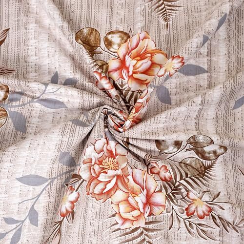 Skyla 100% Cotton 400 Tc Double Bedsheet With 2 Pillow Covers, Soft And Smooth Full Length King Size (Bedsheet Size 275X275 Cm. Pillow Cover Size 46X69+5 Cm) (Corals & Beige)