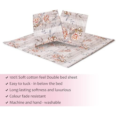 Skyla 100% Cotton 400 Tc Double Bedsheet With 2 Pillow Covers, Soft And Smooth Full Length King Size (Bedsheet Size 275X275 Cm. Pillow Cover Size 46X69+5 Cm) (Corals & Beige)