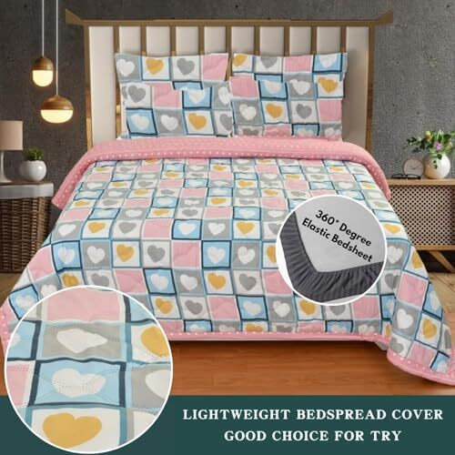 Akshya 402 Tc Elastic Fitted Bed Sheets Qulited Fits On 72X78X10 Inch - Premium Elastic Fitted Bedsheet With 2 Pillow Covers/Soft Fabric Bed Sheets/Fitted Chadar/Bed Cover