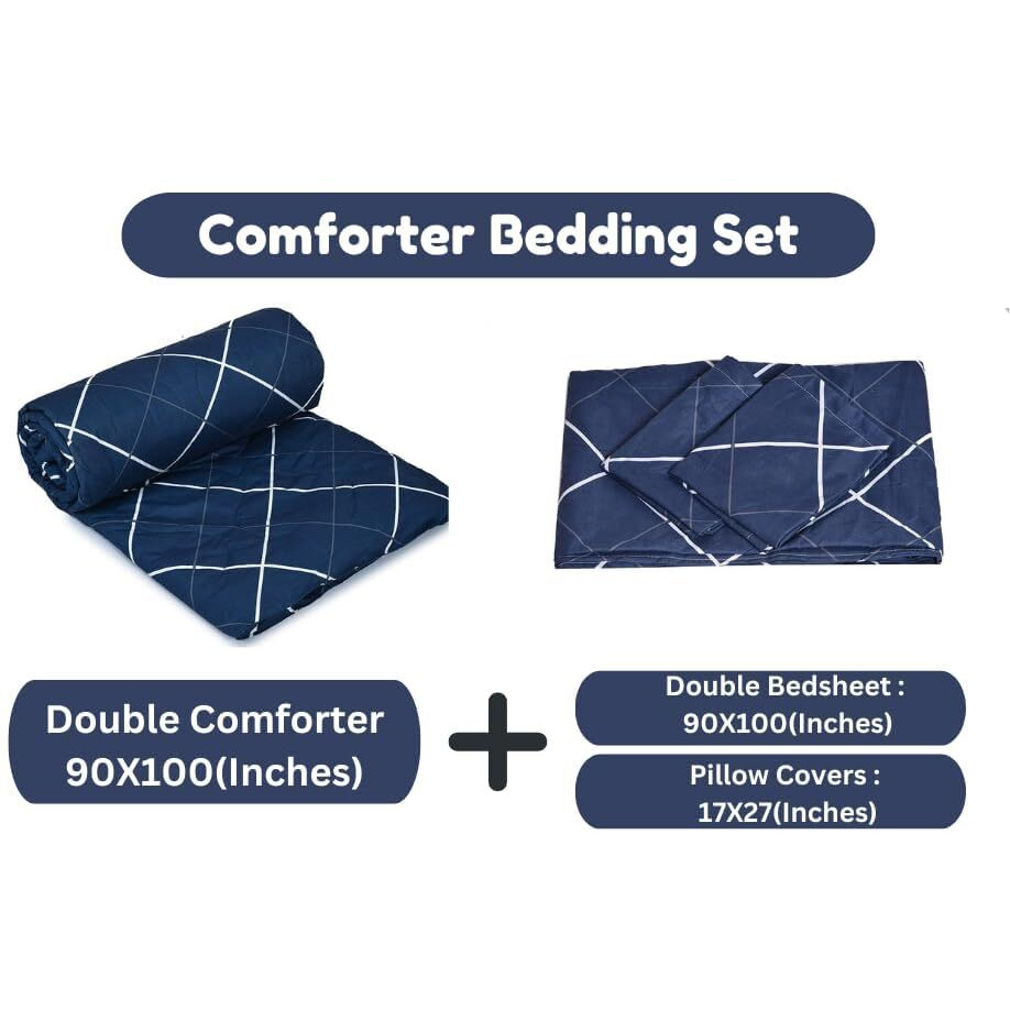 Rrc Microfiber Cotton Ac Comforter Bedding Set King Size Double Bed With 1 Flat Bedsheet 90X100(Inches) And 2 Pillow Covers And 1 Double Comforter 90X100(Inches) 4 Pc Bedding Set