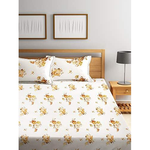 Swhf Chic Home Printed Soft Cotton, 180 Thread Count Double Bed Sheet (220 X 240 Cm) With 2 Pillow Covers (41 X 63 Cm) | Premium Fabric | I Machine Washable I Modern Print | (Yellow)