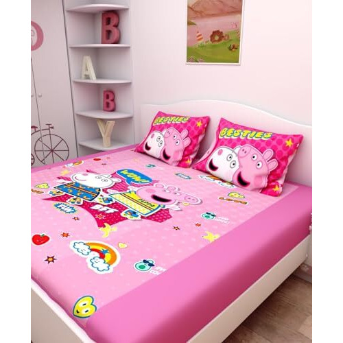 Athom Living Peppa Pig Digital Printed Cotton Kids Double Bedsheet 270X270 Cm,2 Pillow Cover