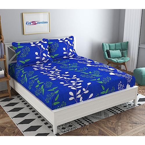 Engunias Offered 188Tc 3D Polycotton Floral Double Bedsheets With 2 Matching Pillow Covers Sheet (Size 228X228 Color Code-Blue Star Kids Design_ Cartoon)