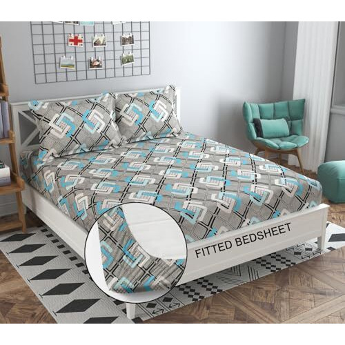 Engunias Premium Cotton Blend Elastic Fitted Bedsheet With 2 Pillow Covers For Double Bed With All Around Elastic 240 Tc Supersoft | Size - 72X78 Fit Upto 8 Inches Mattress