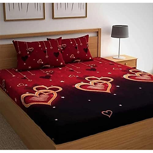 Engunias Prime Collection Polycotton144 Tc Premium Double Sized Bedsheet With 2 Free Maching Pillow Covers(90 * 90) Inch Color- Purple Design-Floral, Black