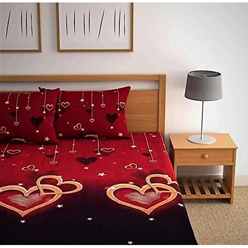 Engunias Prime Collection Polycotton144 Tc Premium Double Sized Bedsheet With 2 Free Maching Pillow Covers(90 * 90) Inch Color- Purple Design-Floral, Black
