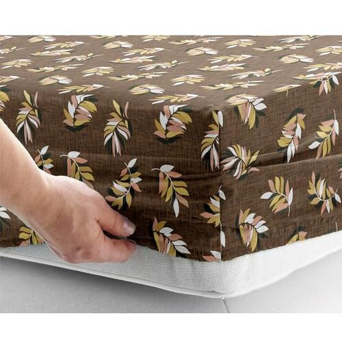 Story@Home Cotton Feel Fitted Bedsheets King Size (6 Ft X 6.5 Ft) With 2 Pillow Covers, Leafs (Brown)