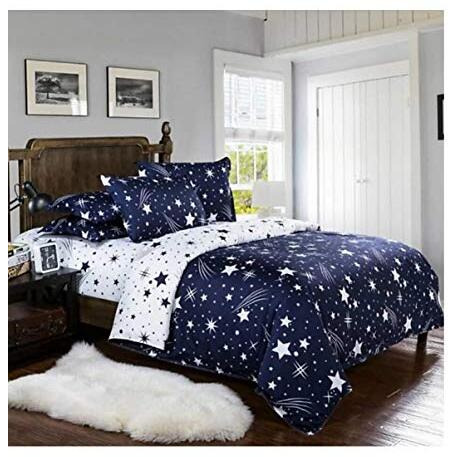 Engunias King Collection 3D Polycotton 154Tc Double Bed Sized (90 X 90) Bedsheet With 2 Maching Pillow Covers - Black Star Design,Pack Of 1