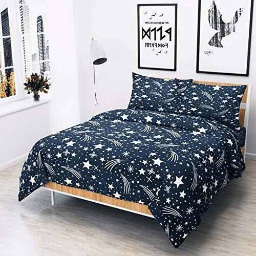 Engunias King Collection 3D Polycotton 154Tc Double Bed Sized (90 X 90) Bedsheet With 2 Maching Pillow Covers - Black Star Design,Pack Of 1