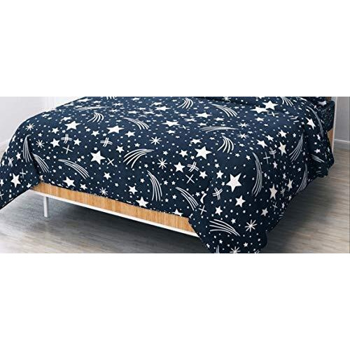 Engunias King Collection 3D Polycotton 154Tc Double Bed Sized (90 X 90) Bedsheet With 2 Maching Pillow Covers - Black Star Design,Pack Of 1