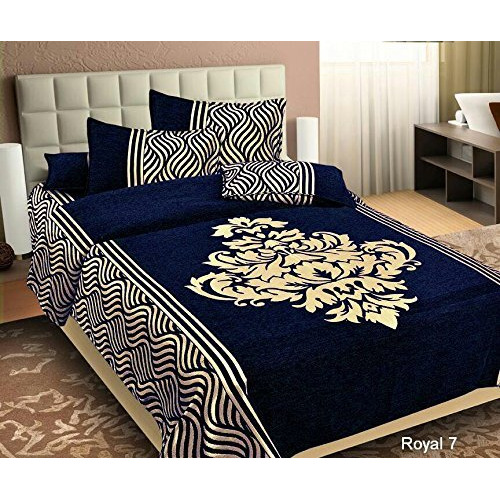 Fresh From Loom Chenille Velvet 500 Tc Double Bed King Sizecover With 2 Pillow Cover (Blue, 90X100 Inch)
