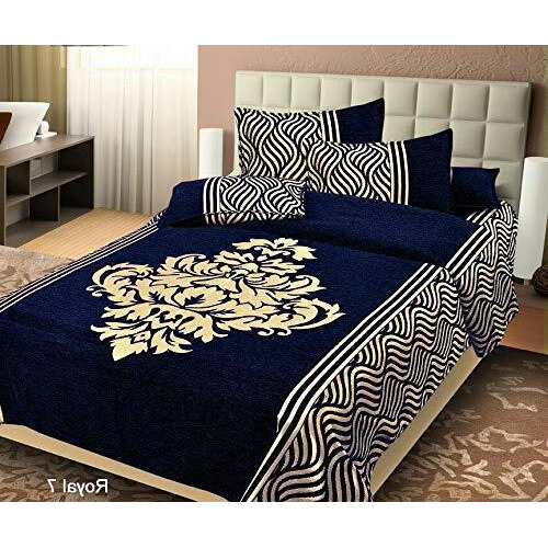 Fresh From Loom Chenille Velvet 500 Tc Double Bed King Sizecover With 2 Pillow Cover (Blue, 90X100 Inch)