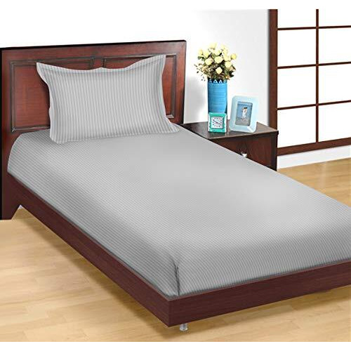 Trance Home Linen 100% Cotton 300 Tc Satin Stripe Single Flat Bedsheet With 1 Pillow Cover - Silver Grey