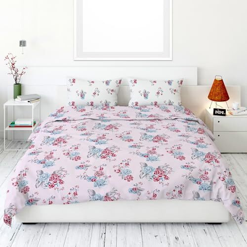 Loreto - A Quality Linen Brand 100% Cotton Bedsheet For Double Bed, 1 Double Bedsheet With 2 Pillow Covers | 186 Tc Queen Size Double Bedsheet Cotton, Floral (White & Grey)