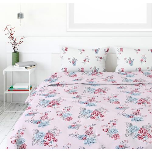 Loreto - A Quality Linen Brand 100% Cotton Bedsheet For Double Bed, 1 Double Bedsheet With 2 Pillow Covers | 186 Tc Queen Size Double Bedsheet Cotton, Floral (White & Grey)