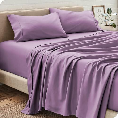 Plumora 100% Cotton Bed Sheet For King Size Bed, 1 King Size Bed Sheet Cotton (108 X 108 Inches) With 2 Pillow Covers, Premium 300 Tc Bedsheet For Double Bed King Size (Solid Lavender, Super King)