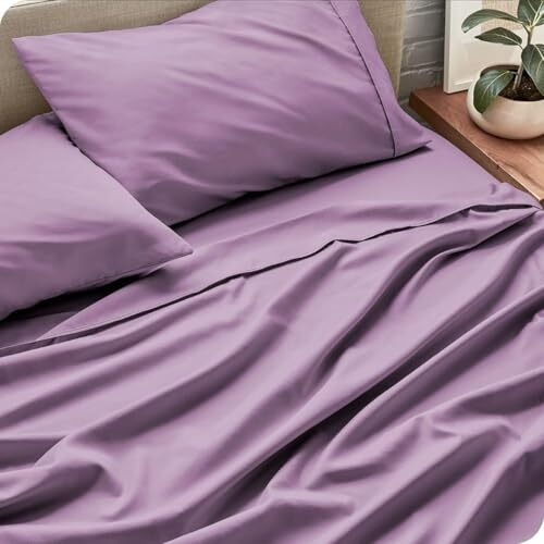Plumora 100% Cotton Bed Sheet For King Size Bed, 1 King Size Bed Sheet Cotton (108 X 108 Inches) With 2 Pillow Covers, Premium 300 Tc Bedsheet For Double Bed King Size (Solid Lavender, Super King)