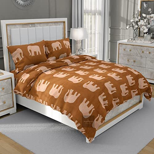 Manavrachit 100% Cotton 210 Tc Bedsheet With 2 Pillow Covers (90 X 100 Inches) Floral Printed King Size Double Bed For Home & Living Room(Elephant)