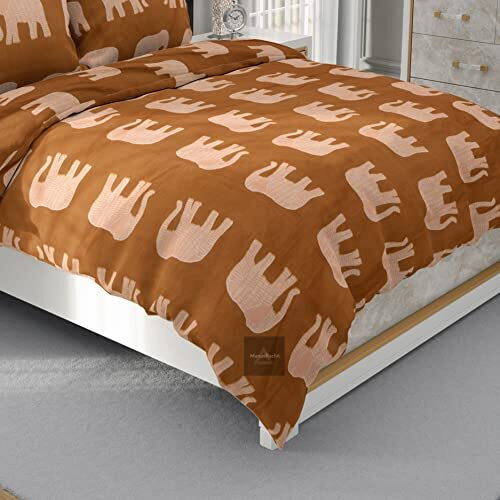 Manavrachit 100% Cotton 210 Tc Bedsheet With 2 Pillow Covers (90 X 100 Inches) Floral Printed King Size Double Bed For Home & Living Room(Elephant)