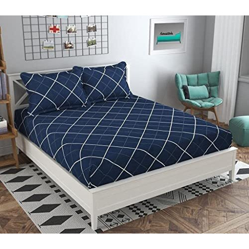 Amazon Brand - Umi Brushed Microfiber Cotton Double Bedsheet With 2 Pillow Covers,Bedsheet 90X100(Inches) Pillow Cover 17X27(Cm, 144 Tc, Blue)