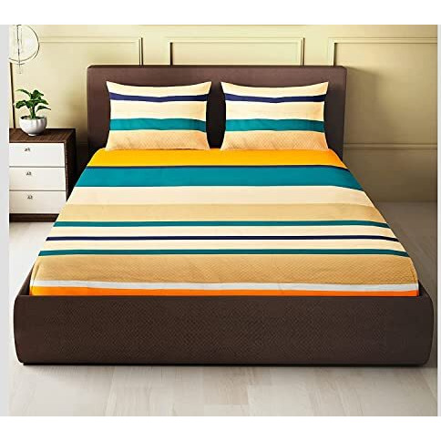 Amazon Brand - Umi Super Soft Brushed Microfiber Cotton 144 Tc Double Bedsheet With 2 Pillow Covers,Bedsheet 90X100(Inches) Pillow Cover 17X27(Cm),Multicolour