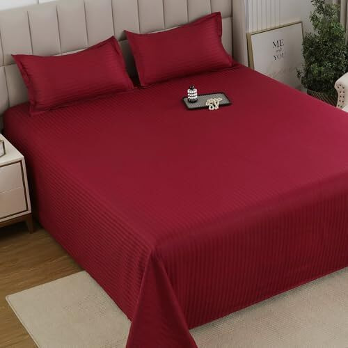 Story@Home Bedsheet For King Size Bed | Cotton Bedsheet | Satin Bed Sheet Cotton With 2 Pillow Covers (270 X 270 Cm, Cherry Red) | Perfect For Home Decor | 240Tc