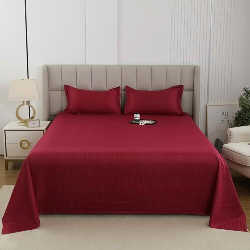 Story@Home Bedsheet For King Size Bed | Cotton Bedsheet | Satin Bed Sheet Cotton With 2 Pillow Covers (270 X 270 Cm, Cherry Red) | Perfect For Home Decor | 240Tc