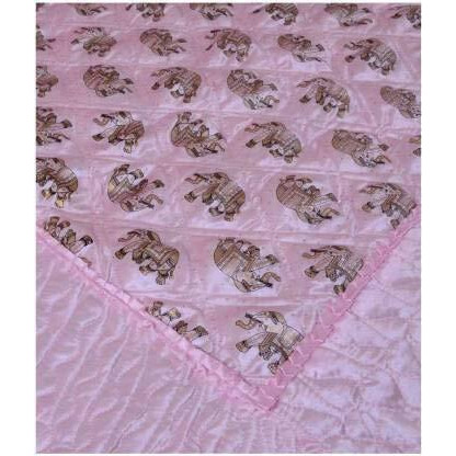 Manavrachit Satin Gold Printed 310 Tc Wedding Bedding Set (Bedsheet With 2 Pillow Covers & 1 Ac Comforter) For Home & Living Room(Set Of 4Pc, Hathi/Elephant Print)(Pink)
