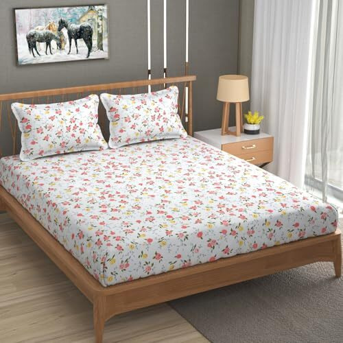 Mallowworld King Size | Microfiber Bed Sheet For Double Bed | Floral Design Bed Spread With 2 Pillow Covers 200 Tc | Wrinkle Free Hypo-Allergenic Bedsheets/Bedcover (90X95 Inches |Red Rose)