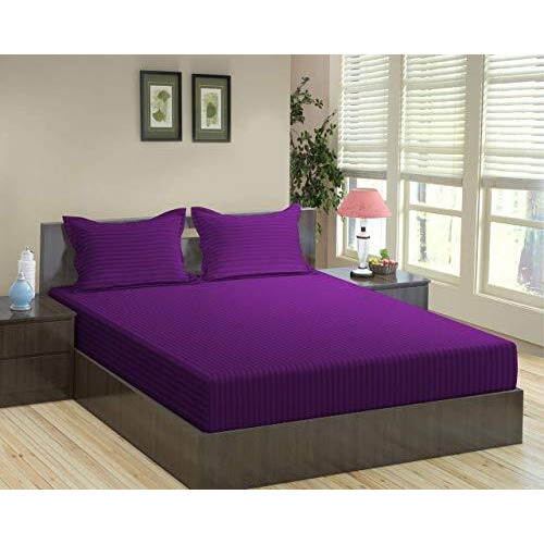 Trance Home Linen 200 Tc Pure 100% Cotton Bedsheet Set Of 4Pcs-(1 King Size Fitted Sheet + 1 King Size Flat Sheet And 2 Pillow Covers,Purple)