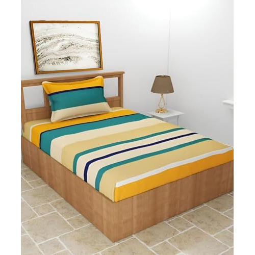 Starnstyle Premium 160 Tc Ezyption Cotton Bedsheet For Single Bed With 1 Pillow Covers Striped Yellow
