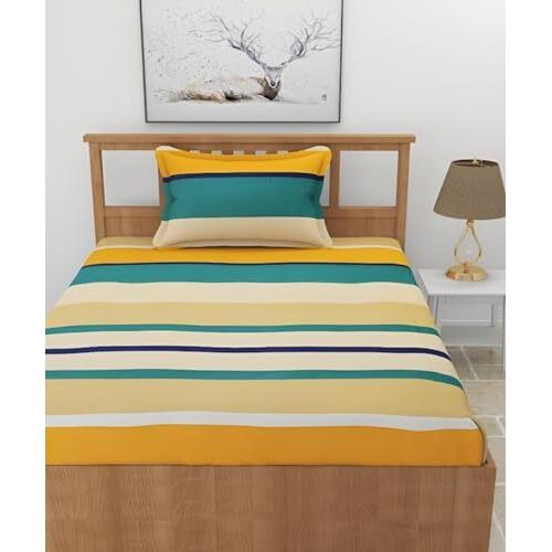Starnstyle Premium 160 Tc Ezyption Cotton Bedsheet For Single Bed With 1 Pillow Covers Striped Yellow