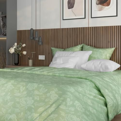 Blue Dahlia 100% Cotton Jacquard Printed Bedsheet Set Double/King Size, Premium 300Tc-1 Flat Sheet (108&quotX108")+2 Pillow Covers(18&quotX28") Sa 8000, Oeko Tex Certified- Rose Green