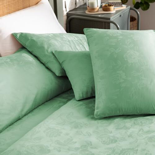 Blue Dahlia 100% Cotton Jacquard Printed Bedsheet Set Double/King Size, Premium 300Tc-1 Flat Sheet (108&quotX108")+2 Pillow Covers(18&quotX28") Sa 8000, Oeko Tex Certified- Rose Green